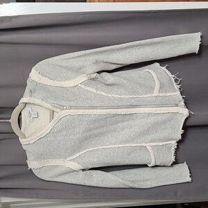 Lucky Bliss California Sweater Knit Cardigan Jacket Zips Raw Hems Sz L EUC